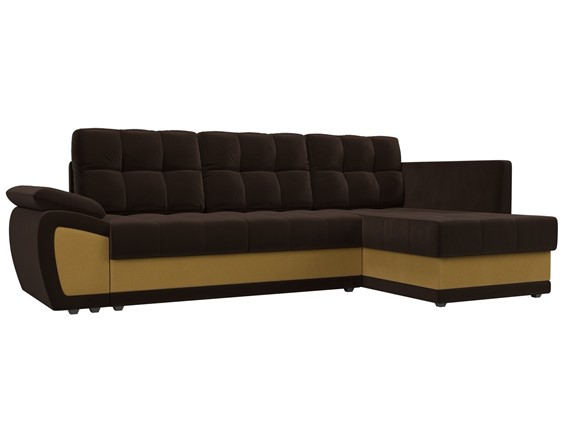 Угловой диван Нэстор прайм, Коричневый/Желтый (микровельвет) в Самаре - изображение