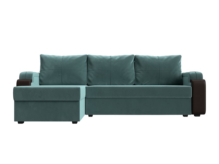 Угловой раскладной диван Николь лайт, Бирюзовый/Коричневый (велюр/экокожа) в Самаре - изображение 1