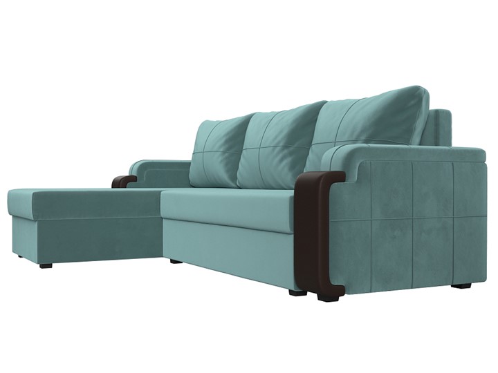 Угловой раскладной диван Николь лайт, Бирюзовый/Коричневый (велюр/экокожа) в Самаре - изображение 2