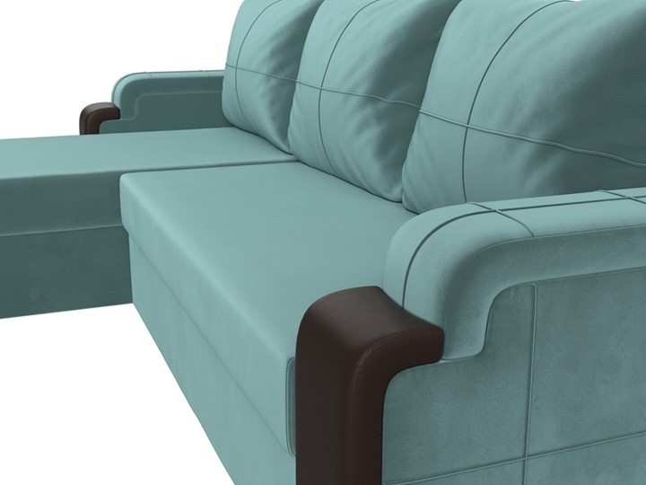 Угловой раскладной диван Николь лайт, Бирюзовый/Коричневый (велюр/экокожа) в Тольятти - изображение 3