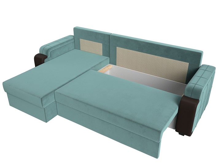 Угловой раскладной диван Николь лайт, Бирюзовый/Коричневый (велюр/экокожа) в Самаре - изображение 5