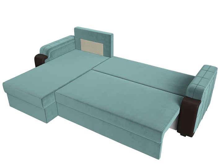 Угловой раскладной диван Николь лайт, Бирюзовый/Коричневый (велюр/экокожа) в Самаре - изображение 6