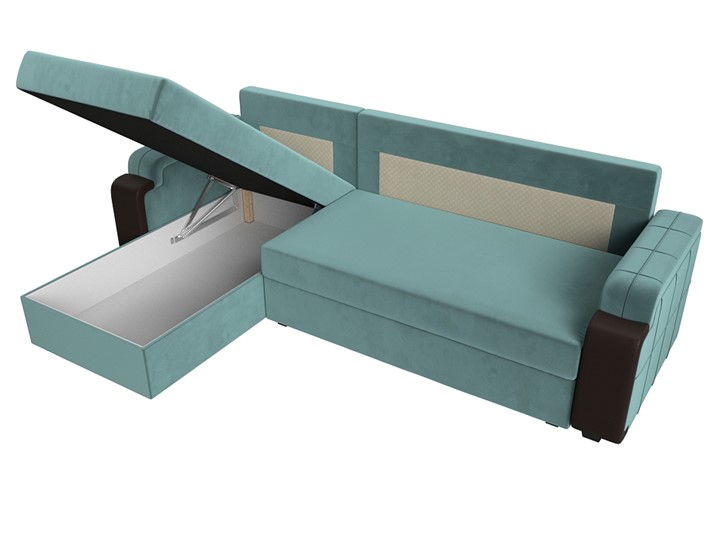 Угловой раскладной диван Николь лайт, Бирюзовый/Коричневый (велюр/экокожа) в Тольятти - изображение 7