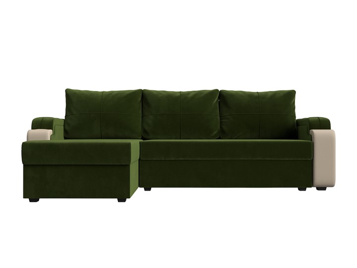 Угловой диван с оттоманкой Николь лайт, Зеленый/Бежевый (микровельвет/экокожа) в Самаре - изображение 1