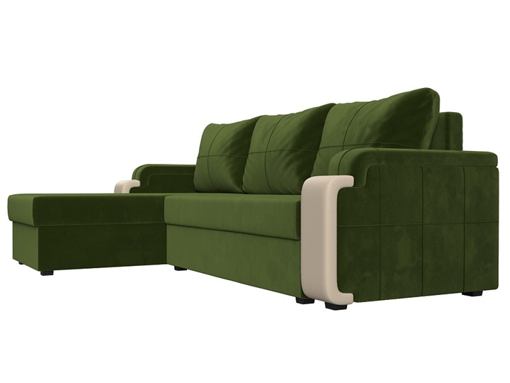 Угловой диван с оттоманкой Николь лайт, Зеленый/Бежевый (микровельвет/экокожа) в Тольятти - изображение 2