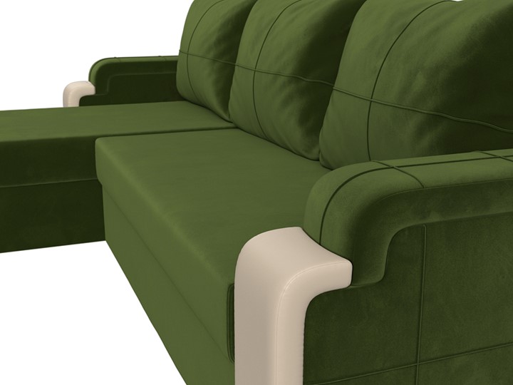 Угловой диван с оттоманкой Николь лайт, Зеленый/Бежевый (микровельвет/экокожа) в Самаре - изображение 3
