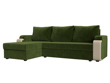 Угловой диван с оттоманкой Николь лайт, Зеленый/Бежевый (микровельвет/экокожа) в Самаре