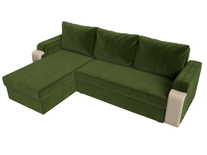 Угловой диван с оттоманкой Николь лайт, Зеленый/Бежевый (микровельвет/экокожа) в Тольятти - изображение 4
