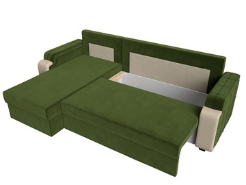 Угловой диван с оттоманкой Николь лайт, Зеленый/Бежевый (микровельвет/экокожа) в Тольятти - предосмотр 5
