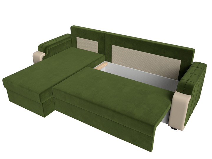 Угловой диван с оттоманкой Николь лайт, Зеленый/Бежевый (микровельвет/экокожа) в Самаре - изображение 5