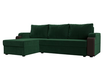 Угловой раскладной диван Николь лайт, Зеленый/Коричневый (велюр/экокожа) в Тольятти