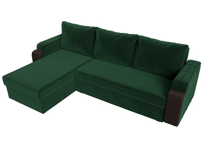 Угловой раскладной диван Николь лайт, Зеленый/Коричневый (велюр/экокожа) в Тольятти - изображение 4