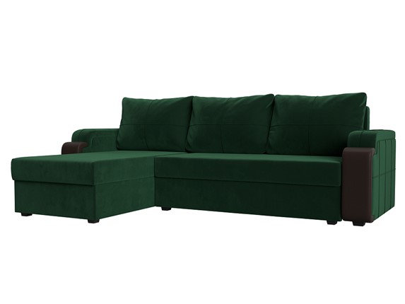 Угловой раскладной диван Николь лайт, Зеленый/Коричневый (велюр/экокожа) в Тольятти - изображение