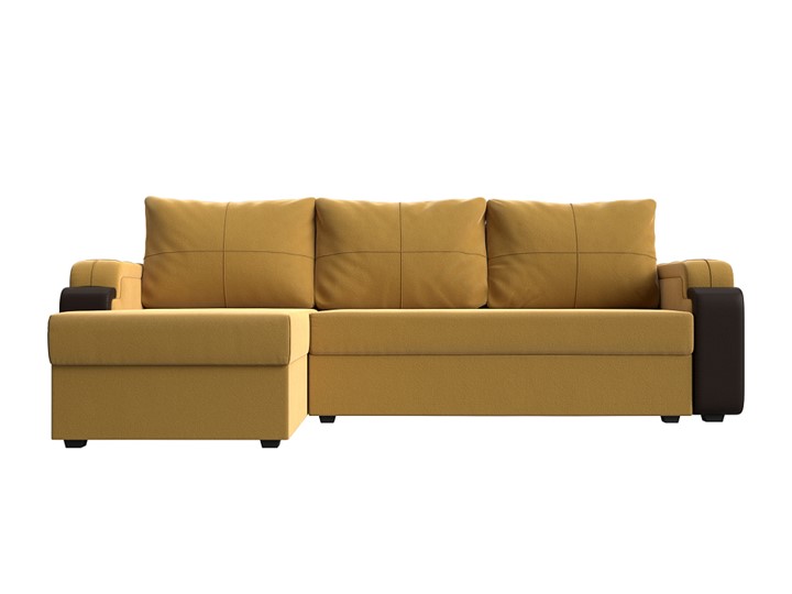 Угловой раскладной диван Николь лайт, Желтый/Коричневый (микровельвет/экокожа) в Тольятти - изображение 1