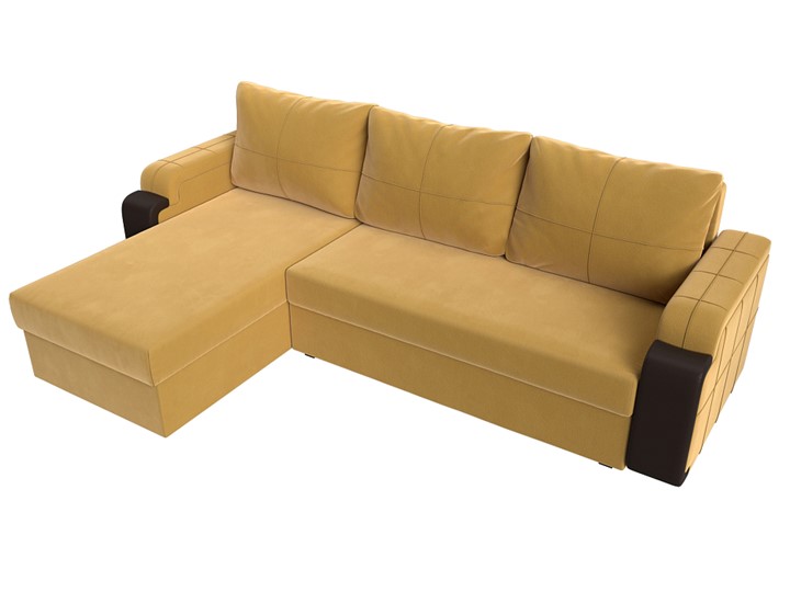 Угловой раскладной диван Николь лайт, Желтый/Коричневый (микровельвет/экокожа) в Самаре - изображение 4
