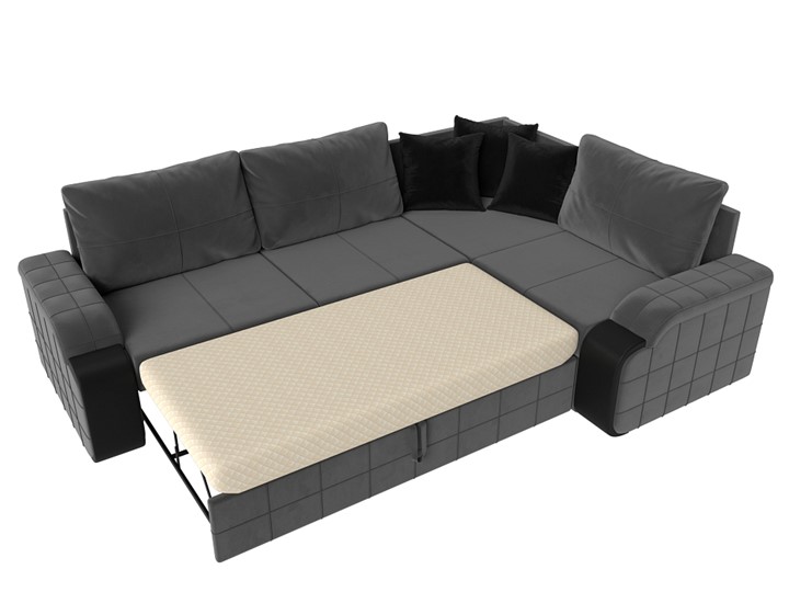 Угловой диван Николь, Серый/Черный/Черный (велюр/экокожа) в Тольятти - изображение 5