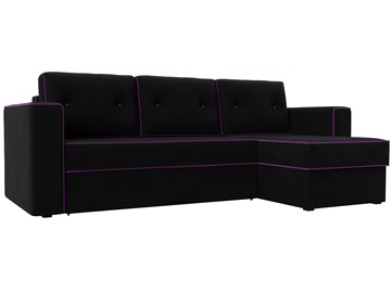 Угловой диван с оттоманкой Принстон, Черный (микровельвет) в Самаре