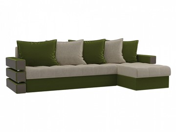 Угловой диван с оттоманкой Венеция, Бежевый/Зеленый (микровельвет) в Тольятти