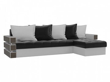 Угловой диван с оттоманкой Венеция, Черный/Белый (экокожа) в Тольятти