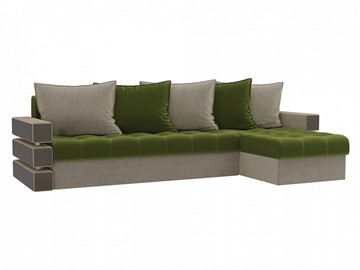Угловой диван с оттоманкой Венеция, Зеленый/Бежевый (микровельвет) в Самаре