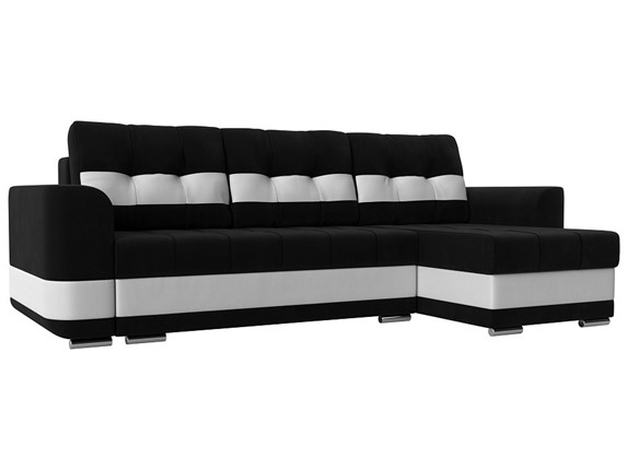 Угловой диван Честер, Черный/белый (вельвет/экокожа) в Тольятти - изображение