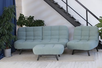 Комплект мебели Абри цвет мята кресло + диван + пуф опора металл в Самаре
