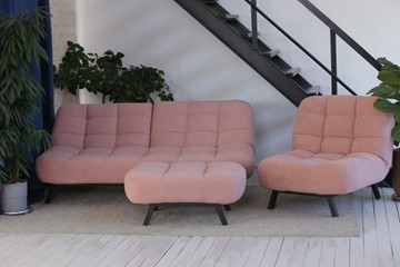 Комплект мебели Абри розовый кресло + диван + пуф опора металл в Самаре - предосмотр