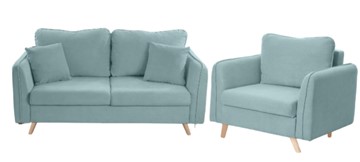 Комплект мебели Бертон голубой диван+ кресло в Самаре - предосмотр
