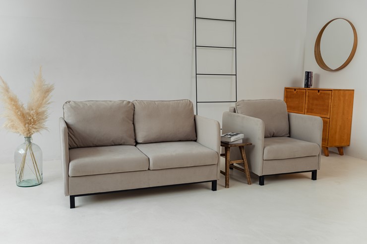 Комплект мебели диван + кресло-кровать Бэст бежевый в Самаре - изображение 2