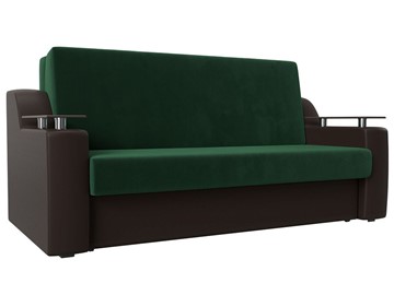 Прямой диван Сенатор Аккордеон 160, Зеленый\Коричневый (Велюр\Экокожа) в Тольятти - предосмотр