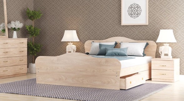 Двуспальная кровать Каролина, 160х200 с основанием, дуб млечный в Тольятти - изображение