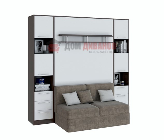 Кровать-шкаф с диваном Бела 1, с полкой ножкой, 1200х2000, венге/белый в Тольятти - изображение 1