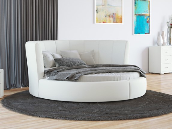 Круглая кровать Luna 200х200, Экокожа (Белый) в Самаре - изображение