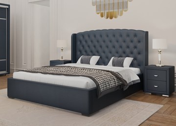 Кровать 2-спальная Dario Classic Lite 140x200, Экокожа (Темно-синий) в Самаре
