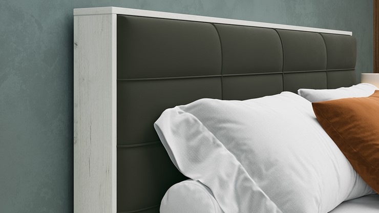 Спальная кровать Агата тип 1 (Дуб крафт белый, Велюр Серый) в Самаре - изображение 2