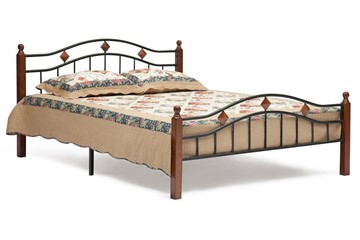 Кровать в спальню AT-126 дерево гевея/металл, 160*200 см (Queen bed), красный дуб/черный в Самаре