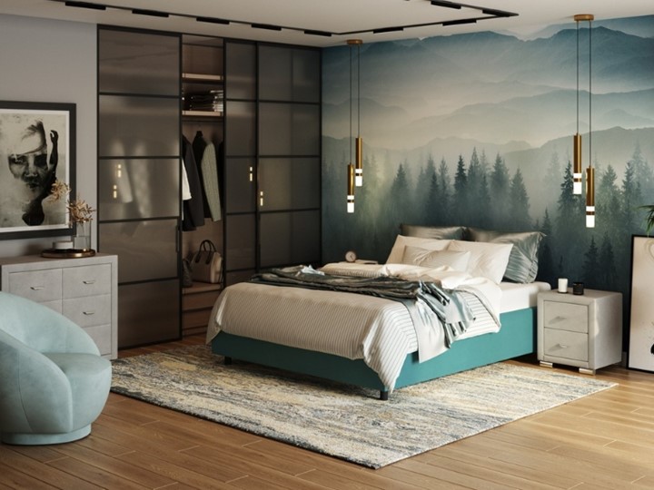 Кровать спальная Como (Veda) Base 1 140x200, Велюр (Forest 562 Голубой) в Тольятти - изображение 1
