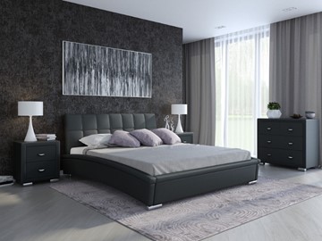Кровать Corso-1L 140x200, Экокожа (Черный) в Самаре