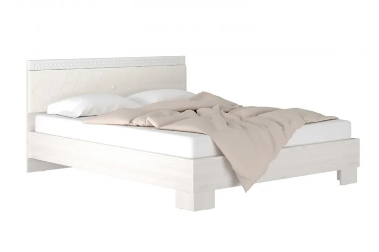 Кровать Гертруда, М8, 160х200 Экокожа с пуговицами без основания, белая лиственница/ясень жемчужный в Самаре - изображение 1
