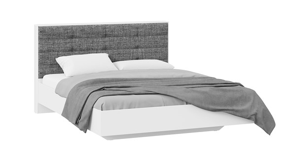 Кровать в спальню Тесса (Белый Жемчуг/Рогожка серая) в Самаре - изображение