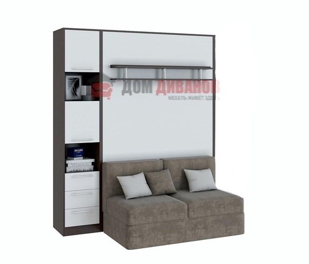 Кровать-шкаф с диваном Бела 1, с полкой ножкой с 1 пеналом, 1600х2000, венге/белый в Сызрани - изображение 1