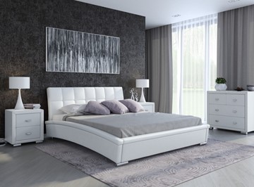 Кровать 2-спальная Corso-1L 200x200, Экокожа (Белый) в Тольятти