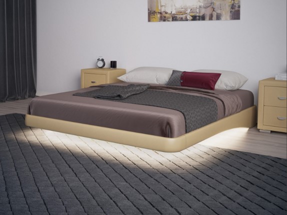 Парящая кровать 160х200, Экокожа (Бежевый) в Самаре - изображение