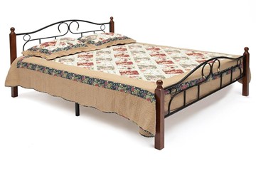 Кровать с основанием AT-808 дерево гевея/металл, 160*200 см (Queen bed), красный дуб/черный в Тольятти - предосмотр 1