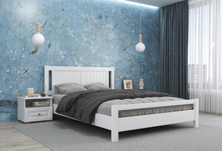 Спальная кровать Ванесса из массива сосны (Белый Античный) 140х200 в Самаре - изображение 1