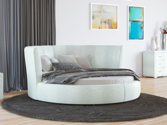 Круглая кровать Luna 200х200, Экокожа (Кайман белый) в Самаре - изображение