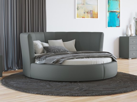 Круглая кровать Luna 200х200, Экокожа (Серый) в Самаре - изображение