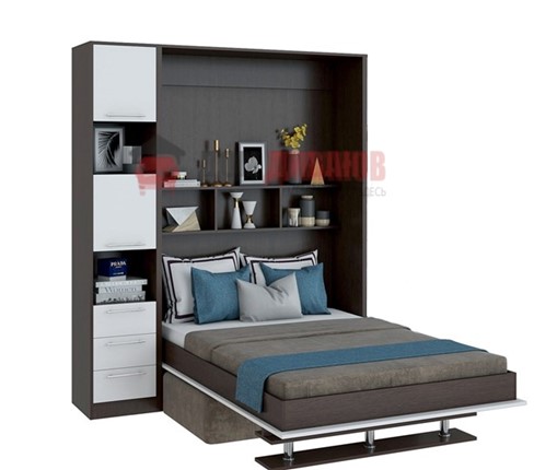 Кровать-шкаф с диваном Бела 1, с полкой ножкой с 1 пеналом, 1600х2000, венге/белый в Сызрани - изображение