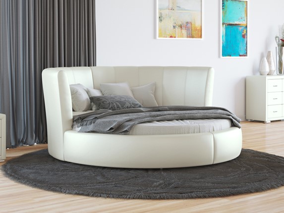 Круглая кровать Luna 200х200, Экокожа (Молочный перламутр) в Самаре - изображение