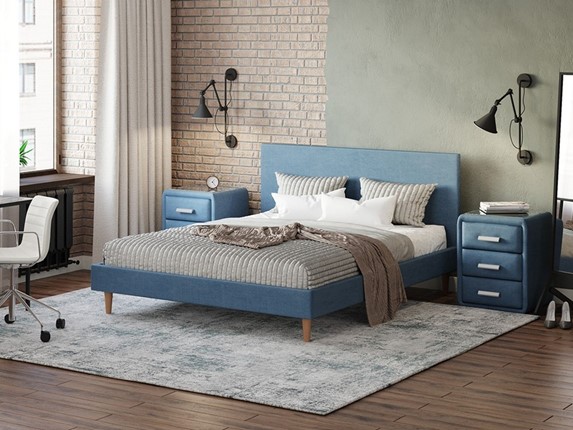 Кровать 2-спальная Claro 160х200, Рогожка (Тетра Голубой) в Самаре - изображение